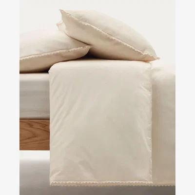 Kave Home Ciurana 100% cotton duvet cover with natural lace, for 135/140 cm beds