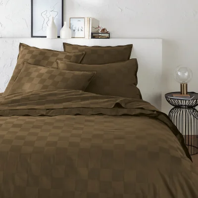 La Redoute Victor Checkerboard 100% Washed Cotton Satin 300 Thread Count Duvet Cover