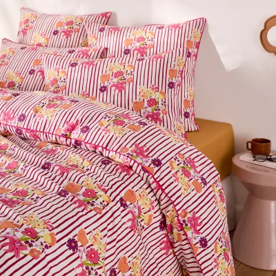 La Redoute Belardi Striped/Floral Print Washed Cotton Duvet Cover