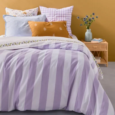 La Redoute Tamori Violet Striped 100% Cotton Duvet Cover