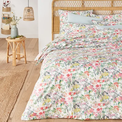La Redoute Coloured Field Floral 100% Cotton Percale 200 Thread Count Duvet Cover
