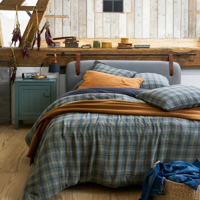 La Redoute Check 100% Cotton Muslin 200 Thread Count Duvet Cover
