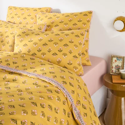La Redoute Vandi Ocre Floral Print Duvet Cover in Washed Cotton