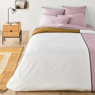 La Redoute Bolzano Purple Ribbon Trim 100% Cotton Percale 200 Thread Count Duvet Cover