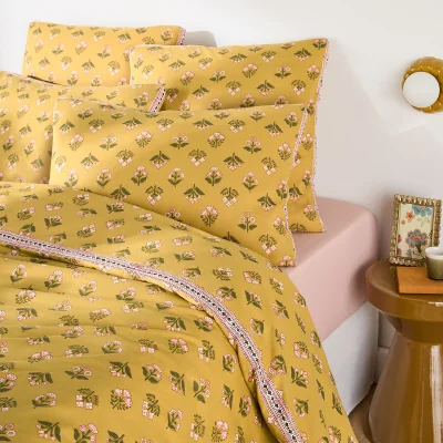 La Redoute Vandi Ocre Floral Print Washed Cotton Duvet Cover