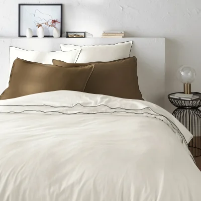 La Redoute Victor Plain 100% Washed Cotton Satin 300 Thread Count Duvet Cover