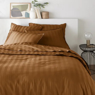 La Redoute Victor Striped Washed Cotton Satin 300 Thread Count Duvet Cover