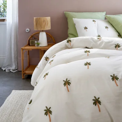 La Redoute Ravenel Embroidered Palm Cotton & Washed Linen Duvet Cover