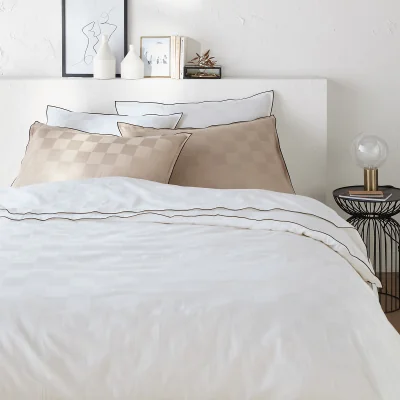 La Redoute Victor Checkerboard 100% Washed Cotton Satin 300 Thread Count Duvet Cover
