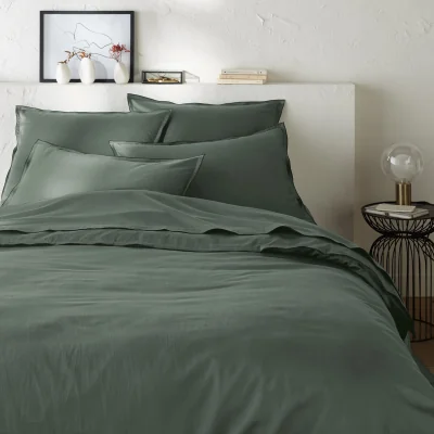 La Redoute Victor Plain 100% Washed Cotton Satin 300 Thread Count Duvet Cover