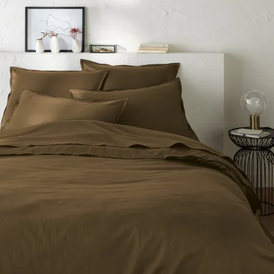 La Redoute Victor Plain 100% Washed Cotton Satin 300 Thread Count Duvet Cover