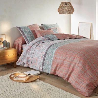La Redoute Bergame Floral Checked 100% Cotton Flannel Duvet Cover