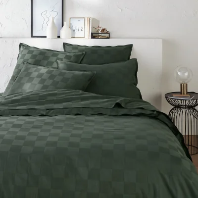 La Redoute Victor Checkerboard 100% Washed Cotton Satin 300 Thread Count Duvet Cover