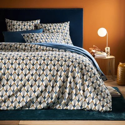 La Redoute Elisa Blue Art Deco 100% Cotton Percale 180 Thread Count Duvet Cover