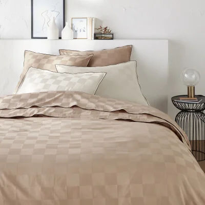 La Redoute Victor Checkerboard 100% Washed Cotton Satin 300 Thread Count Duvet Cover