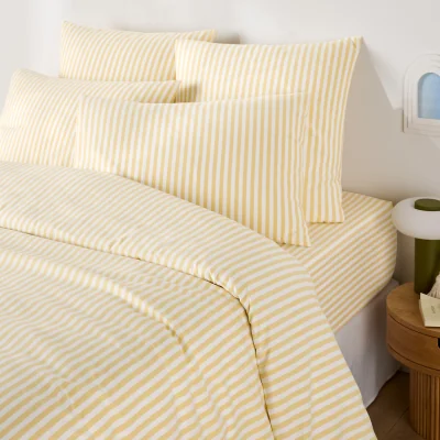 La Redoute Soizic Yellow Striped Cotton Yarn-Dyed Duvet Cover
