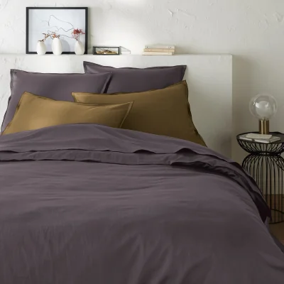 La Redoute Victor Plain 100% Washed Cotton Satin 300 Thread Count Duvet Cover
