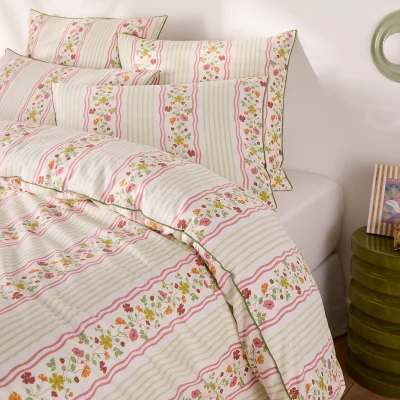 La Redoute Fabiola Striped/Floral Print Washed Cotton Duvet Cover