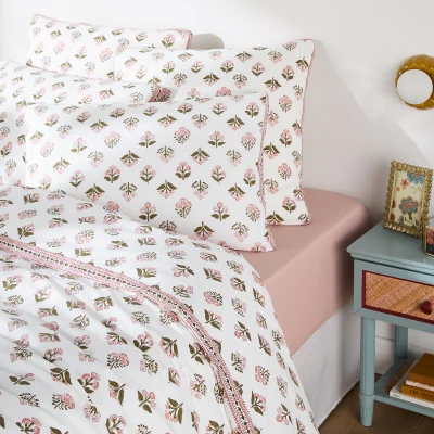 La Redoute Vandi Ecru Duvet Cover in Washed Cotton with Floral Print