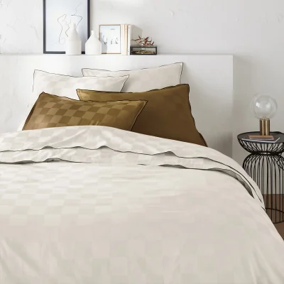 La Redoute Victor Checkerboard 100% Washed Cotton Satin 300 Thread Count Duvet Cover