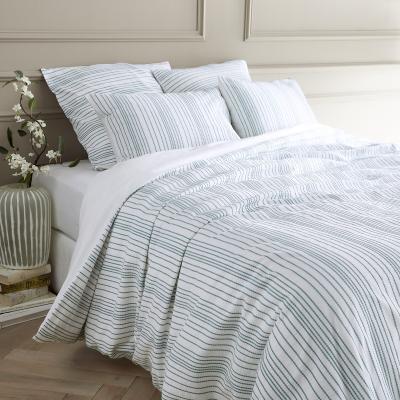 La Redoute Roma Striped Embroidered 100% Washed Cotton Percale Duvet Cover