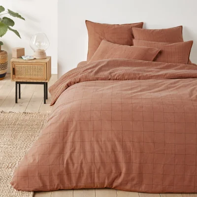 La Redoute Monille Reversible Checked Striped 100% Washed Cotton Duvet Cover