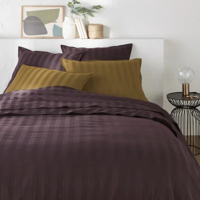 La Redoute Victor Striped 100% Washed Cotton Satin 300 Thread Count Duvet Cover