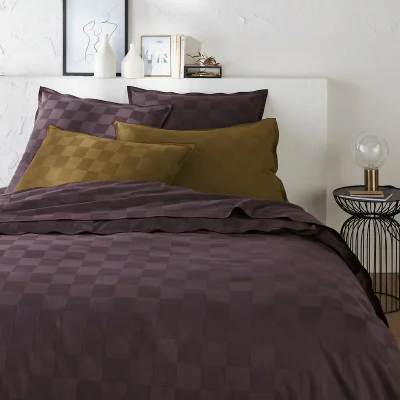 La Redoute Victor Checkerboard 100% Washed Cotton Satin 300 Thread Count Duvet Cover