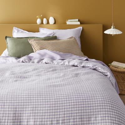 La Redoute Acélie Lilac Gingham 100% Washed Linen Duvet Cover