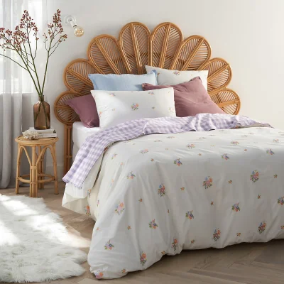 La Redoute Hollyhill Embroidered Floral 100% Cotton Percale 200 Thread Count Duvet Cover