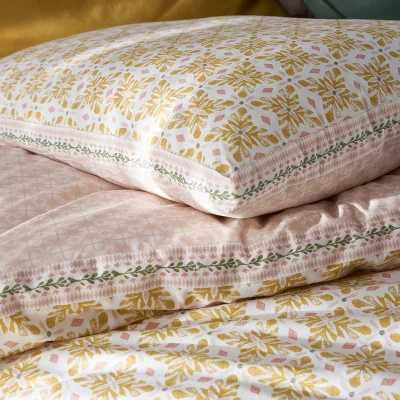La Redoute Gardenia Floral Geometric 100% Cotton Reversible Duvet Cover