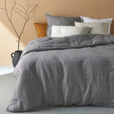 La Redoute Linot Gingham 100% Washed Linen Duvet Cover