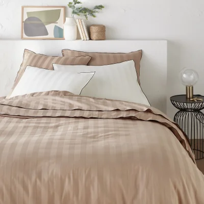La Redoute Victor Striped 100% Washed Cotton Satin 300 Thread Count Duvet Cover