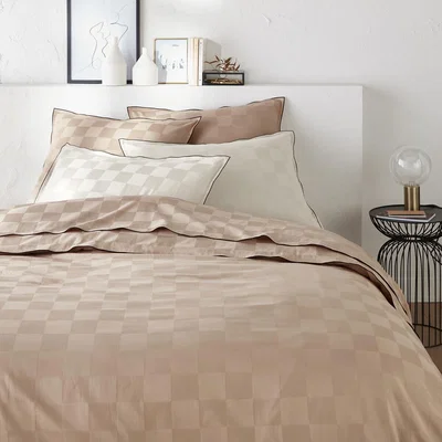 La Redoute Victor Checkerboard 100% Washed Cotton Satin 300 Thread Count Duvet Cover