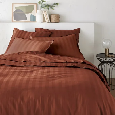 La Redoute Victor Striped Washed Cotton Satin 300 Thread Count Duvet Cover