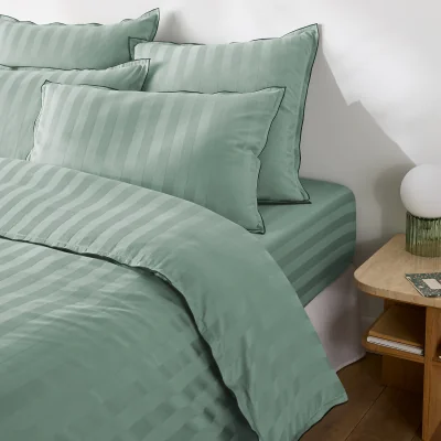 La Redoute Victor Striped Washed Cotton Satin 300 Thread Count Duvet Cover