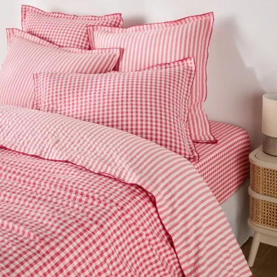 La Redoute Cottage Raspberry Cotton Seersucker Duvet Cover