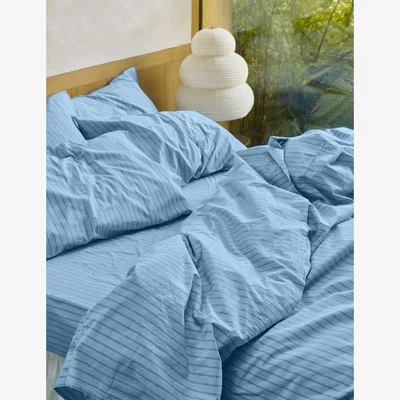 Marks & Spencer Piglet In Bed Washed Cotton Striped Duvet Cover Blue Mix