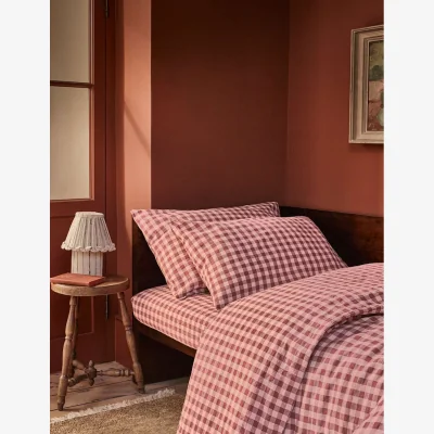 Marks & Spencer Piglet In Bed Pembroke Linen Rich Gingham Duvet Cover Red Mix