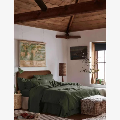 Marks & Spencer Piglet In Bed Pure Linen Rose Duvet Cover Green