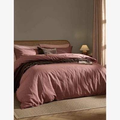 Marks & Spencer YARD Pure Cotton Marlow Stripe Duvet Cover Burgundy Mix