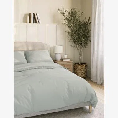Marks & Spencer M&S Pure Cotton 300 Thread Count Duvet Cover - SGL - Light Grey, Light Grey,White