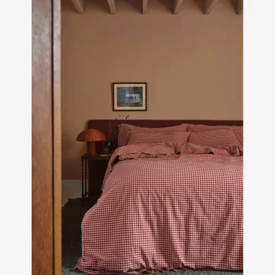 Marks & Spencer Piglet In Bed Washed Cotton Gingham Duvet Cover Pink Mix