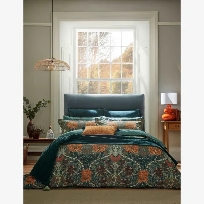 Marks & Spencer Morris & Co Pure Cotton Honeysuckle & Tulip Duvet Cover Teal Mix