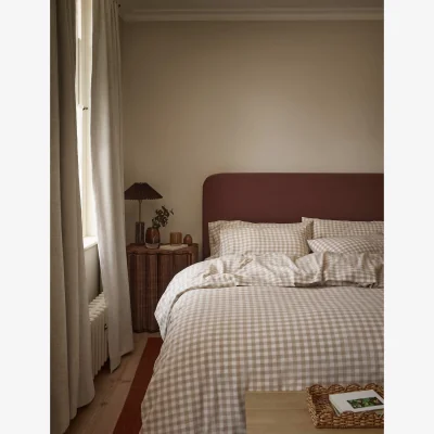 Marks & Spencer Piglet In Bed Pembroke Linen Rich Gingham Duvet Cover Ivory Mix