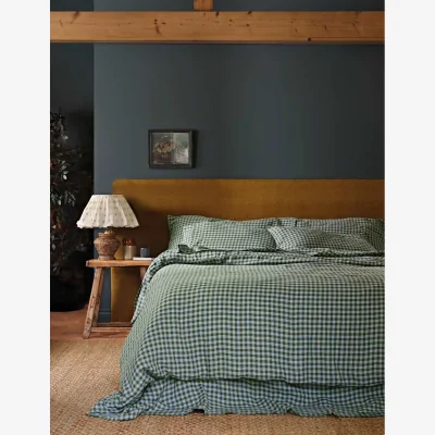 Marks & Spencer Piglet In Bed Pure Linen Gingham Duvet Cover Green Mix