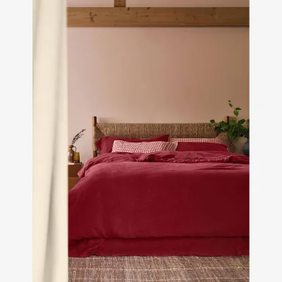 Marks & Spencer Piglet In Bed Pure Linen Rose Duvet Cover Red
