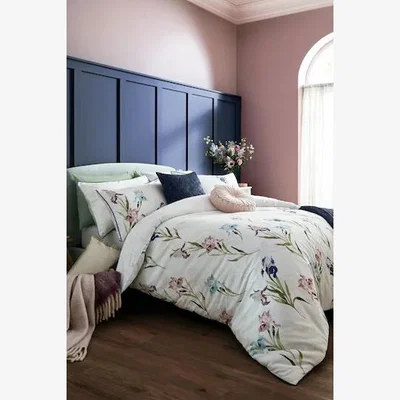 Downtown Laura Ashley Hawling Irises Duvet Cover Set - White/Purple - Double