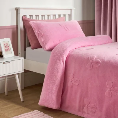 The Range OHS Bows Tufted Teddy Fleece Duvet Cover Set - Pink / 1.35kg