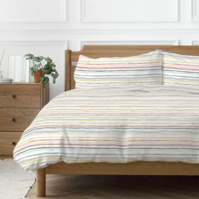 The Range Painterly Striped Polycotton Duvet Cover Set - Multicolour / King